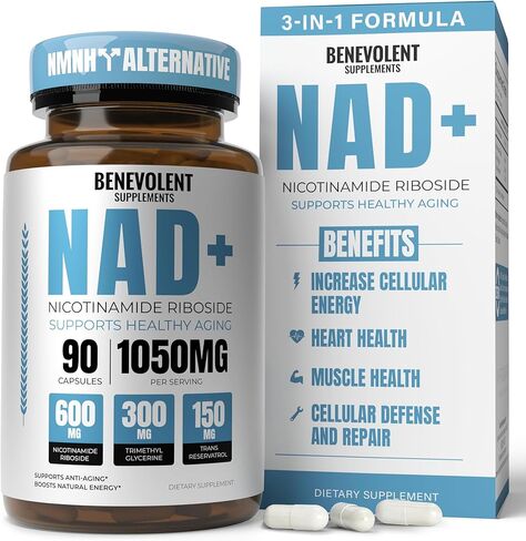 Benevolent Advanced NMN Supplement 1000mg (98% Purity) – 5-in-1 NMN Longevity Matrix with Zynamite® & PQQ for Increased NAD+ Levels, Cellular Energy, Cognitive & Healthy Aging – 60 Vegan Capsules in Kuwait
