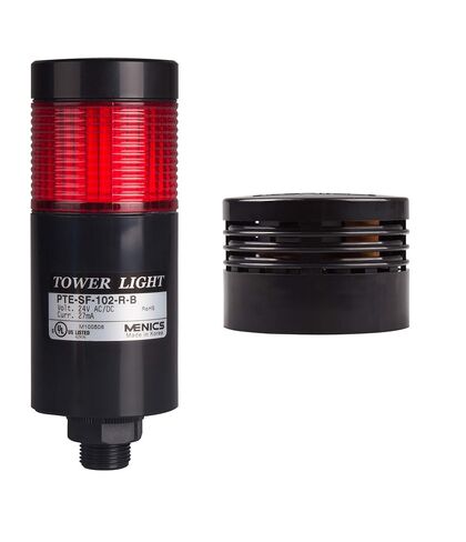 PTE-SCZ-102-R-B, Tower Light Kit, 56mm Modular LED, Red Lens 1 Stack, Steady/Flash, Direct Mounting, Black Body, 25" Lead Wires, 24 VAC/DC, Including 80dB Buzzer in Saudi Arabia