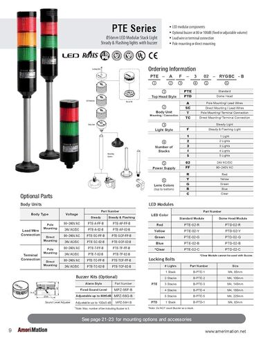 PTE-SCZ-102-R-B, Tower Light Kit, 56mm Modular LED, Red Lens 1 Stack, Steady/Flash, Direct Mounting, Black Body, 25" Lead Wires, 24 VAC/DC, Including 80dB Buzzer in Saudi Arabia