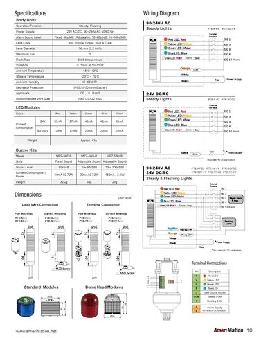 PTE-SCZ-102-R-B, Tower Light Kit, 56mm Modular LED, Red Lens 1 Stack, Steady/Flash, Direct Mounting, Black Body, 25" Lead Wires, 24 VAC/DC, Including 80dB Buzzer in Saudi Arabia