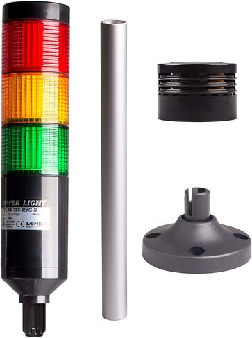 PTE-APB-3FF-RYG-B, Tower Light Kit, 56mm Modular LED, Red/Yellow/Green Lens 3 Stacks, Steady, Black Body, 25" Lead Wires, 90-240VAC, Including 240mm Aluminum Pole + Plastic Base + 80dB Buzzer in Saudi Arabia