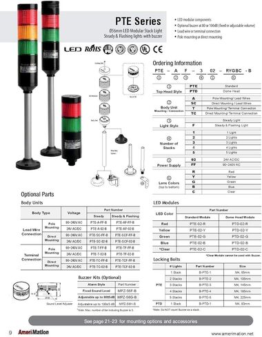 PTE-SCB-102-R-B, Tower Light Kit, 56mm Modular LED, Red Lens 1 Stack, Steady, Direct Mounting, Black Body, 25" Lead Wires, 24 VAC/DC, Including 80dB Buzzer in Saudi Arabia