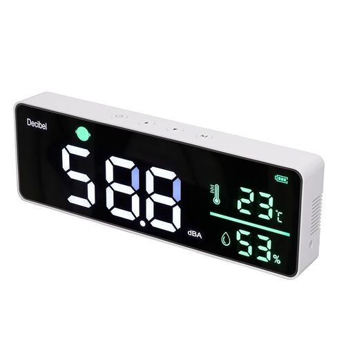 مقياس ديسيبل، من 30 إلى 130 ديسيبل 11 بوصة LED قابل للتعديل للسطوع على الحائط للتعليق على الحائط، مقياس مستوى الصوت، مقياس درجة الحرارة والرطوبة للمنازل والفصول الدراسية in Kuwait