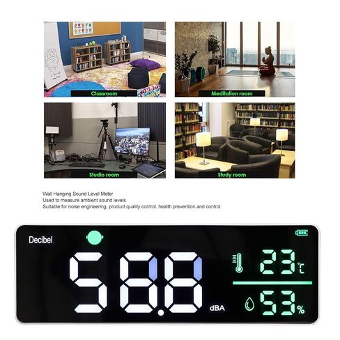 مقياس ديسيبل، من 30 إلى 130 ديسيبل 11 بوصة LED قابل للتعديل للسطوع على الحائط للتعليق على الحائط، مقياس مستوى الصوت، مقياس درجة الحرارة والرطوبة للمنازل والفصول الدراسية in Kuwait