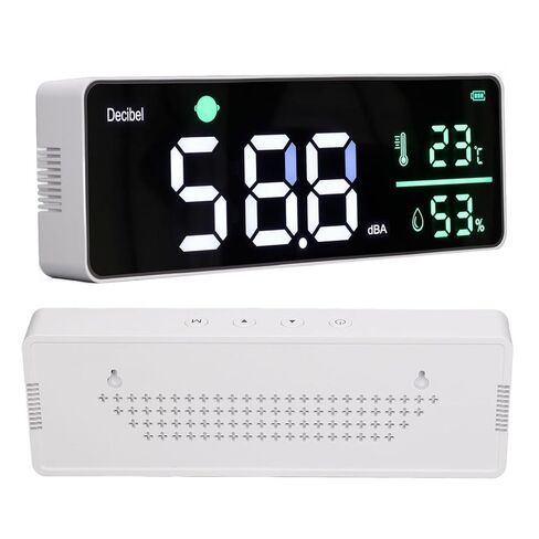 مقياس ديسيبل، من 30 إلى 130 ديسيبل 11 بوصة LED قابل للتعديل للسطوع على الحائط للتعليق على الحائط، مقياس مستوى الصوت، مقياس درجة الحرارة والرطوبة للمنازل والفصول الدراسية in Kuwait
