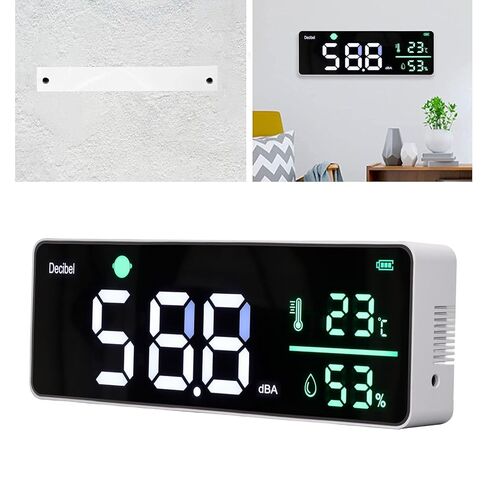 مقياس ديسيبل، من 30 إلى 130 ديسيبل 11 بوصة LED قابل للتعديل للسطوع على الحائط للتعليق على الحائط، مقياس مستوى الصوت، مقياس درجة الحرارة والرطوبة للمنازل والفصول الدراسية in Kuwait