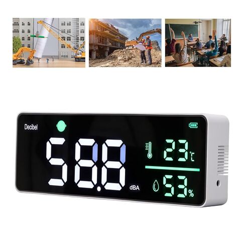 مقياس ديسيبل، من 30 إلى 130 ديسيبل 11 بوصة LED قابل للتعديل للسطوع على الحائط للتعليق على الحائط، مقياس مستوى الصوت، مقياس درجة الحرارة والرطوبة للمنازل والفصول الدراسية in Kuwait