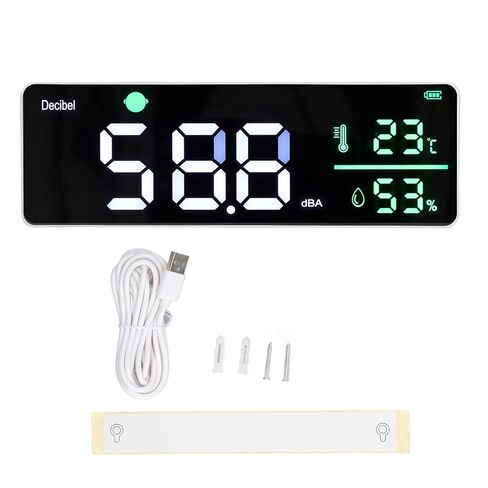مقياس ديسيبل، من 30 إلى 130 ديسيبل 11 بوصة LED قابل للتعديل للسطوع على الحائط للتعليق على الحائط، مقياس مستوى الصوت، مقياس درجة الحرارة والرطوبة للمنازل والفصول الدراسية in Kuwait