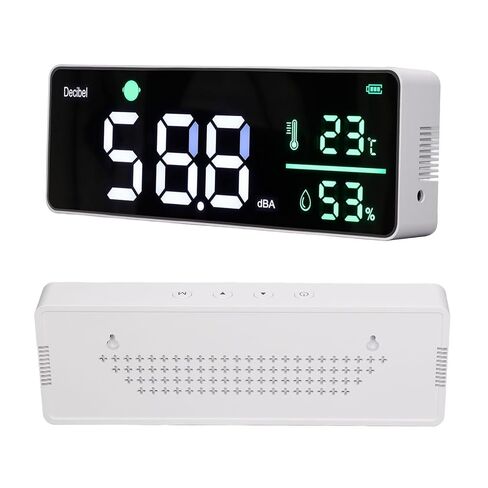 مقياس ديسيبل، من 30 إلى 130 ديسيبل 11 بوصة LED قابل للتعديل للسطوع على الحائط للتعليق على الحائط، مقياس مستوى الصوت، مقياس درجة الحرارة والرطوبة للمنازل والفصول الدراسية in Kuwait