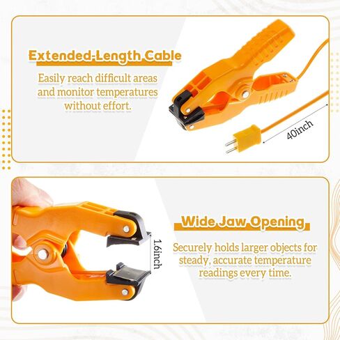 4 Pcs Temperature Clamp HVAC K Type Thermocouple Thermometer Lead Probe Pipe Clip Multimeter Sensor Jaw Clip Plumbing Clamp Measures -40~392℉ for Heating and Cooling System in Saudi Arabia