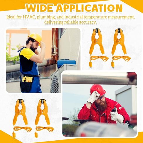 4 Pcs Temperature Clamp HVAC K Type Thermocouple Thermometer Lead Probe Pipe Clip Multimeter Sensor Jaw Clip Plumbing Clamp Measures -40~392℉ for Heating and Cooling System in Saudi Arabia