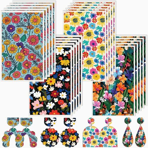 CRASPIRE 20Pcs 4 Styles Polymer Clay Transfer Paper Boho Moon Sun Star Flower Underglaze Ceramics Texture Water Transfer Sheets 4.7x2.8 Inch Porcelain Decals for Jewelry Making Earrings DIY Art Crafts in Saudi Arabia
