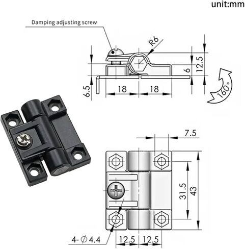 Plastic Damping Torque Hinge Stop Position 270 Foldable 1Pcs in Saudi Arabia