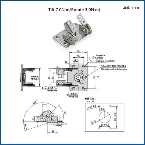 Tilt7N.m Rotate3N.m عزم دوران ثنائي المحور 360 درجة مفصل من الفولاذ المقاوم للصدأ 1 قطعة in Kuwait