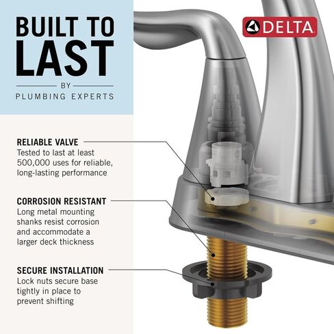 Delta Nicoli Centerset Chrome Bathroom Faucet, 4 Inch 3 Hole Bathroom Sink Faucet for Vanity, Push-Pop Drain Assembly, Chrome 25749LF in Saudi Arabia