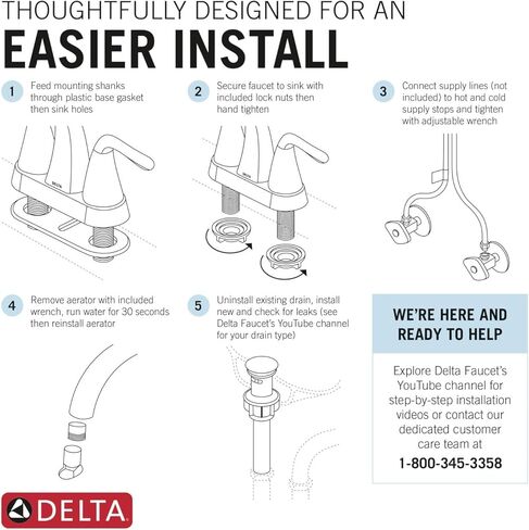 Delta Nicoli Centerset Chrome Bathroom Faucet, 4 Inch 3 Hole Bathroom Sink Faucet for Vanity, Push-Pop Drain Assembly, Chrome 25749LF in Saudi Arabia