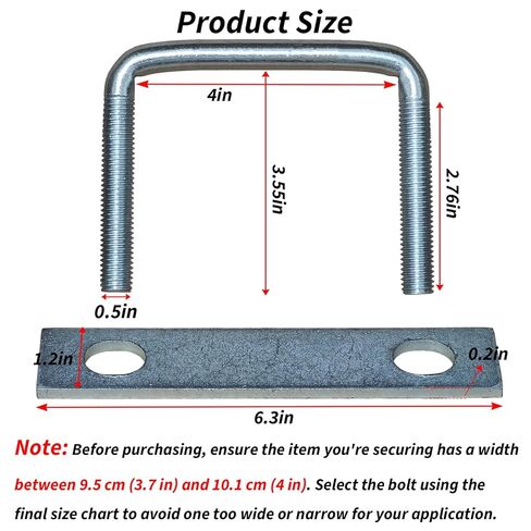 4 قطع من البراغي المربعة على شكل حرف U للمقطورة - مجموعة المشابك الفولاذية المجلفنة، تناسب نوابض أوراق عريضة مقاس 2/2.5/3/3.5/4 بوصة، مسمار على شكل U بقطر كبير شديد التحمل 0.5 بوصة (عرض داخلي 2 بوصة) in Kuwait