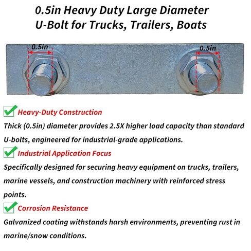4 قطع من البراغي المربعة على شكل حرف U للمقطورة - مجموعة المشابك الفولاذية المجلفنة، تناسب نوابض أوراق عريضة مقاس 2/2.5/3/3.5/4 بوصة، مسمار على شكل U بقطر كبير شديد التحمل 0.5 بوصة (عرض داخلي 2 بوصة) in Kuwait