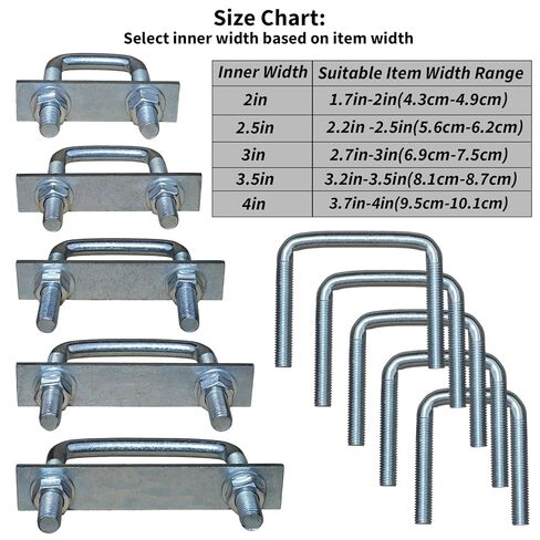 4 قطع من البراغي المربعة على شكل حرف U للمقطورة - مجموعة المشابك الفولاذية المجلفنة، تناسب نوابض أوراق عريضة مقاس 2/2.5/3/3.5/4 بوصة، مسمار على شكل U بقطر كبير شديد التحمل 0.5 بوصة (عرض داخلي 2 بوصة) in Kuwait