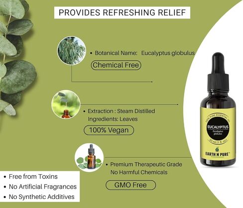 Earth N Pure Eucalyptus Essential Oil (Nilgiri Oil) Steam Distilled, Undiluted, Natural, Therapeutic Grade with Glass Dropper 50 ml in Saudi Arabia