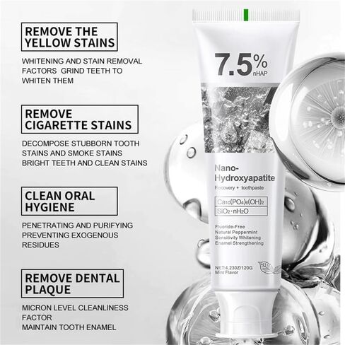 2-Pack 7.5% Hydroxyapatite Toothpaste, Fluoride-Free for Sensitive Teeth – Enamel Protection & Sensitivity Relief & Deep Clean, Gentle Mint Fresh Breath in Saudi Arabia