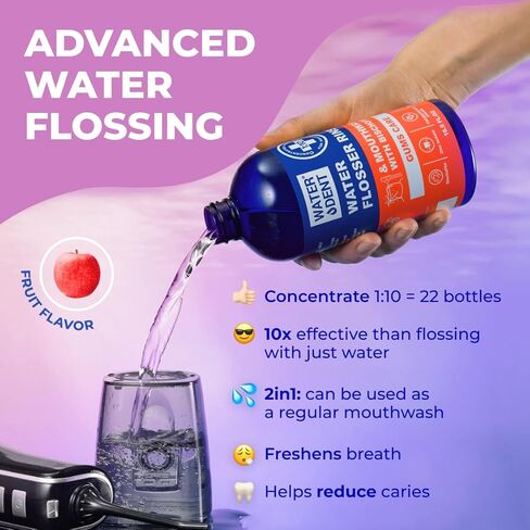Concentrated Water flosser Rinse & mouthwash Gum Care| Add to Water Flosser & Oral irrigator | Apple Mint| Pack of 1 = 16.9 fl.oz | Alcohol Fluoride Free, Made in USA | WATER DENT in Kuwait