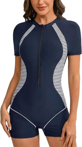 SEAUR Women Short Sleeve Rash Guard One Piece Boyleg Swimsuit Zipper Printed Surfing Bathing Suit UPF 50+ in Saudi Arabia