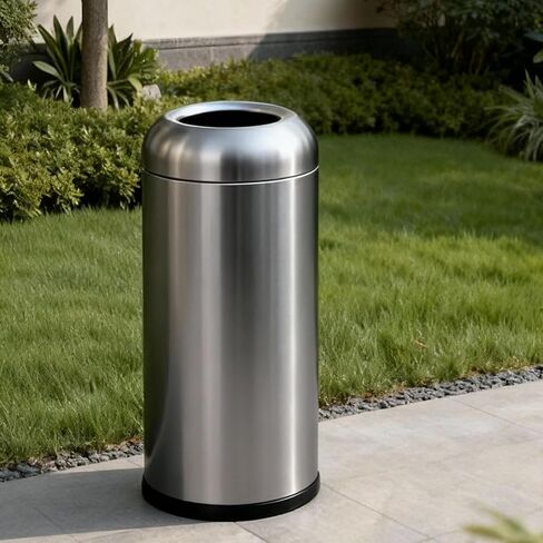 WICHEMI 16 Gallon Commercial Large Trash Can, Bullet Outdoor Trash Bin with Open Top Lid, Brushed Stainless Steel Garbage Can, Silver in Saudi Arabia