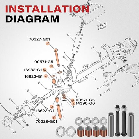 طقم إصلاح أنبوب المغزل لعربة الجولف، يناسب EZGO DCS 1994 إلى 2001.5، OEM # 70328-G01، 70327-G01، 16623-G1 in Kuwait