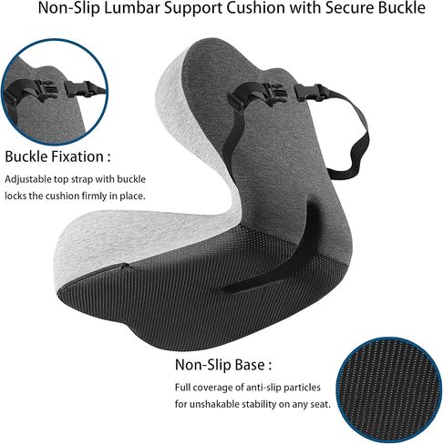 Seat Cushion Premium Ergonomic Memory Foam Car & Office Chair Seat Cushion - Orthopedic Lumbar Support for Back Pain Relief, Non-Slip Design for Car, Truck, Home Chair & Office Seat in Saudi Arabia