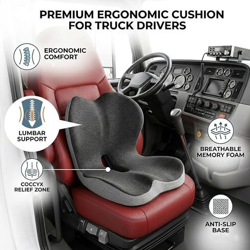 Seat Cushion Premium Ergonomic Memory Foam Car & Office Chair Seat Cushion - Orthopedic Lumbar Support for Back Pain Relief, Non-Slip Design for Car, Truck, Home Chair & Office Seat in Saudi Arabia