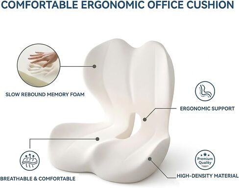 Seat Cushion Premium Ergonomic Memory Foam Car & Office Chair Seat Cushion - Orthopedic Lumbar Support for Back Pain Relief, Non-Slip Design for Car, Truck, Home Chair & Office Seat in Saudi Arabia