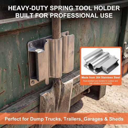 حامل مجارف من الفولاذ المقاوم للصدأ محمل بنابض SH675SS - حامل أدوات عالي التحمل للشاحنات القلابة والمقطورات والمرآب وجدران السقيفة - يحمل المجارف والمجارف والمعاول وأدوات الثلج بشكل آمن in Kuwait