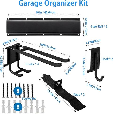 Garage Tool Organizer Wall Mount,32 inches Garden Tool Organizer with Adjustable Hooks for Garage, Basement, Shed,Shovel (Normal) in Saudi Arabia