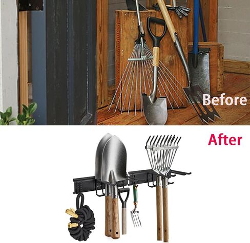 Garage Tool Organizer Wall Mount,32 inches Garden Tool Organizer with Adjustable Hooks for Garage, Basement, Shed,Shovel (Normal) in Saudi Arabia