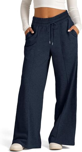Women's Wide Leg Sweatpants High Waist Elastic Drawstring Pants Causal Baggy Lounge Pants with Pockets in Saudi Arabia