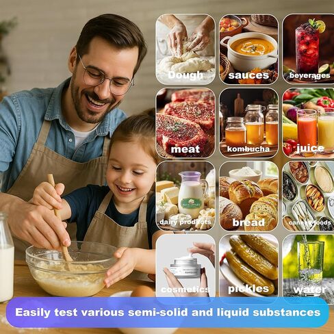 مقياس درجة الحموضة للأغذية شبه الصلبة والسائلة، غطاء آمن لملامسة الطعام، دقة ±0.01، ATC، مقاوم للماء، شاشة LCD ملونة، 3 حلول معايرة متضمنة in Saudi Arabia