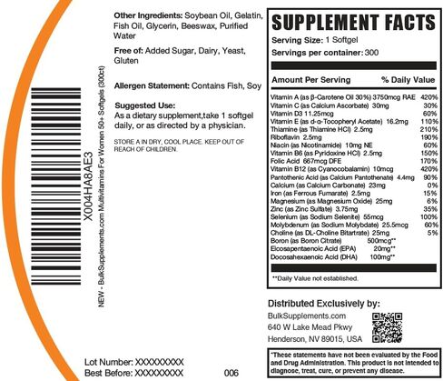 BulkSupplements.com فيتامينات متعددة للنساء 50 كبسولة هلامية - فيتامينات يومية للنساء، مكملات متعددة المعادن - فيتامينات متعددة كاملة مع زيت السمك - كبسولة هلامية واحدة لكل وجبة، 300 قطعة (عبوة من قطعة واحدة) in Saudi Arabia