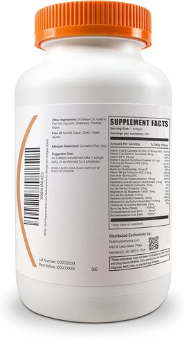 BulkSupplements.com فيتامينات متعددة للنساء 50 كبسولة هلامية - فيتامينات يومية للنساء، مكملات متعددة المعادن - فيتامينات متعددة كاملة مع زيت السمك - كبسولة هلامية واحدة لكل وجبة، 300 قطعة (عبوة من قطعة واحدة) in Saudi Arabia