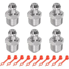 6 Pcs 304 Stainless Steel Straight Grease Fitting 1/8-28inch Thread Hydraulic Grease Fitting Accessories with 10 Pcs Dust Cover Cap in Kuwait