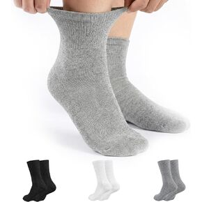 Ankle Diabetic Socks for Women & Men, 3 Pairs Wide Non Binding Quarter Edema Neuropathy for Swollen Feet leg Edema Relief Seamless Loose Cushion Breathable Diabetic Socks for Men Large Grey in Saudi Arabia