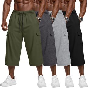 سراويل كابري فضفاضة للرجال من August Alley مكونة من 4 قطع كبيرة وطويلة من السراويل الرياضية أسفل الركبة 3/4 سراويل مع جيوب in Kuwait