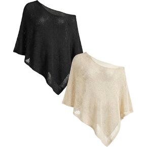 niyokki Womens Vacation Y2k Sheer Crochet Tops Knit Beach Cover Ups for Women Summer Off the Shoulder Poncho Beachwear in Kuwait