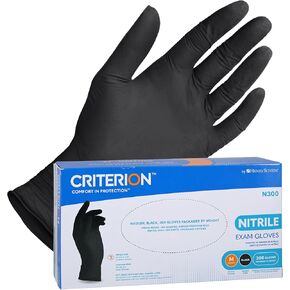 قفازات Henry Schein Criterion N300 Nitrile Exam Exam، سوداء - 300/صندوق، خالية من اللاتكس، يمكن التخلص منها، أطراف أصابع مزخرفة، أساور مطرزة in Kuwait