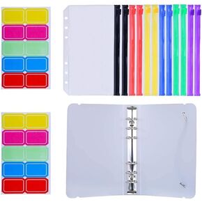 15Pcs A6 PVC 6-Hole Binder Cover with Zipper Multicolor Pockets Waterproof Cash Budget Envelopes System Loose Leaf Bags(Clear Pockets) in Saudi Arabia
