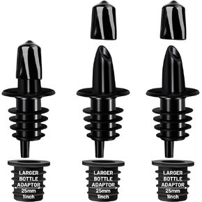 Liquor Pour Spouts for Bottles with Rubber Dust Caps, Classic Bottle Pourers with 3 Adapters for Alcohol, Olive Oil, Juices and Syrups Bottles, Bar Bartender Accessories, 3 Pack, Plastic in Saudi Arabia