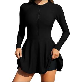 Women's Two Piece Rash Guard Swimsuits Long Sleeve Zip Up UPF 50 Sun Protection Swimdress with Boyshorts in Kuwait