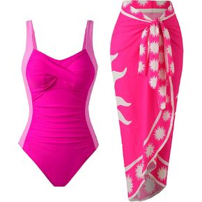 One Piece Swimsuit with Skirt Push Up Bathing Suit for Women Retro Wrap Cover Up Set in Saudi Arabia