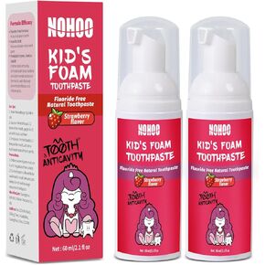 NOHOO Fluoride Free Foam Toothpaste Kids Fruit Flavour,Natural Training Toothpaste for Baby Toddler Children Oral Cleaning and Cavity Protection Strawberry Orange Peach Cantaloupe in Kuwait