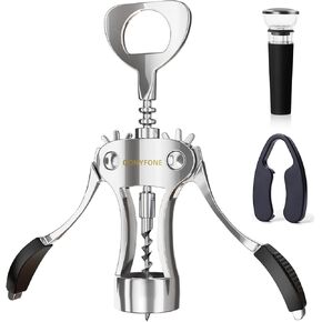 Wing Corkscrew Wine Opener, Premium Zinc Alloy Manual Bottle Opener, Heavy Duty Multifunctional Tool for Kitchen, Bar, Restaurant & Waiters (Silver) in Kuwait